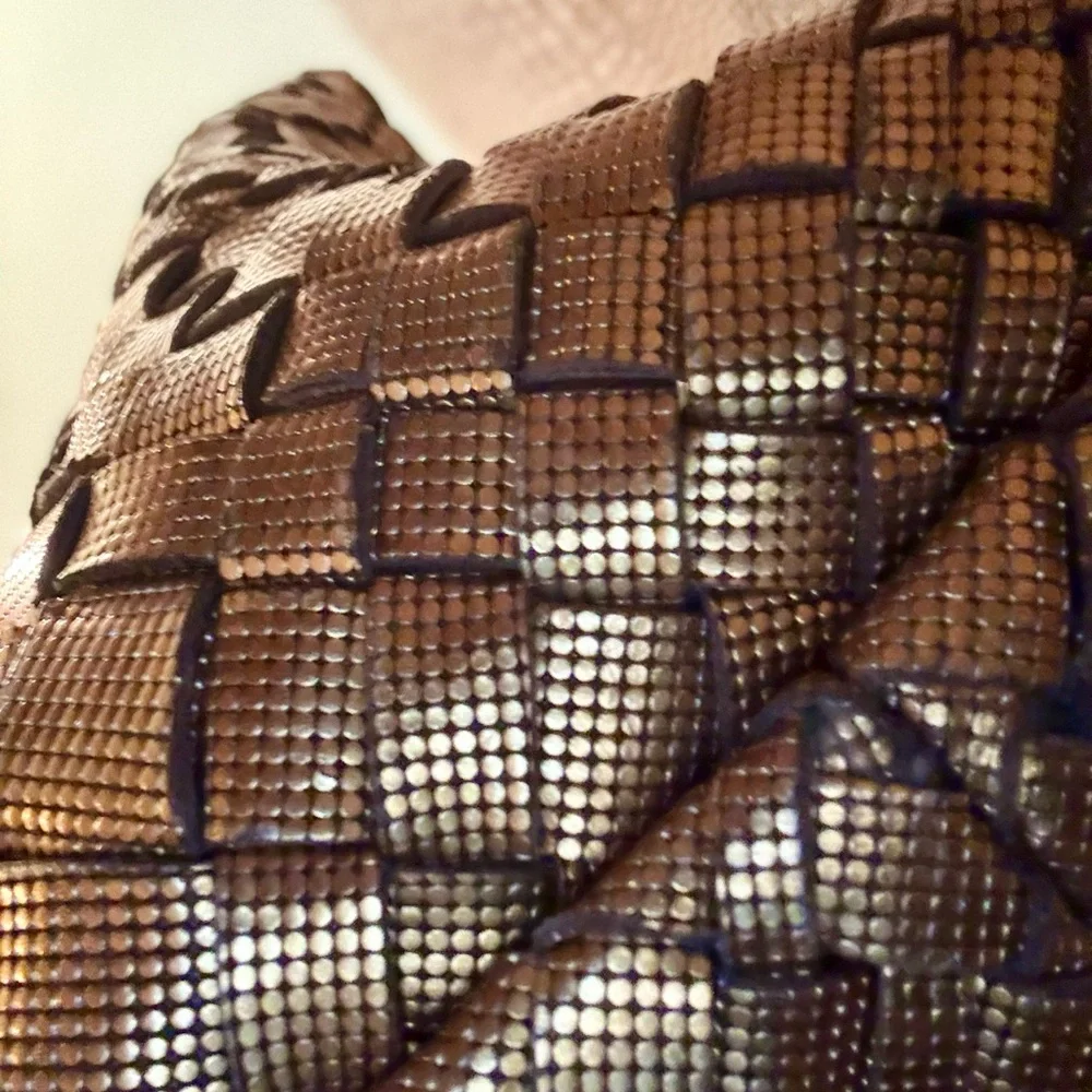 Bronze Woven Genuine Leather Tote Bag. Made in Italy. - Picture 7 of 15